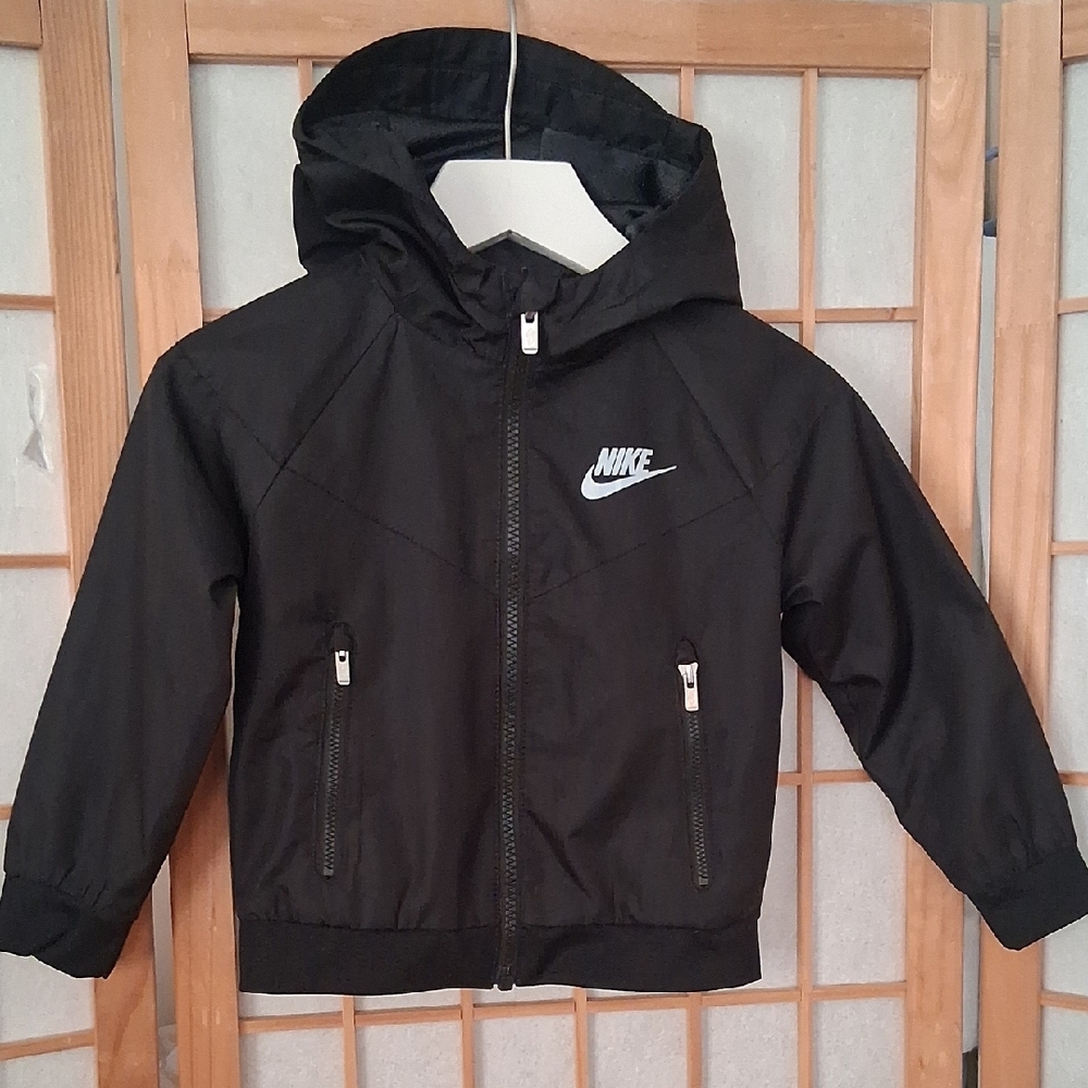 Nike Black Hooded Windbreaker with White Swoosh
